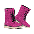 Magenta Pink (NOT Real) Glitter Print Winter Boots