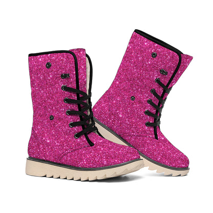 Magenta Pink (NOT Real) Glitter Print Winter Boots