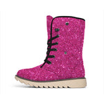 Magenta Pink (NOT Real) Glitter Print Winter Boots