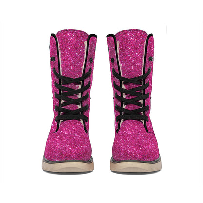 Magenta Pink (NOT Real) Glitter Print Winter Boots