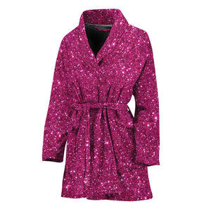 Magenta Pink (NOT Real) Glitter Print Women's Bathrobe