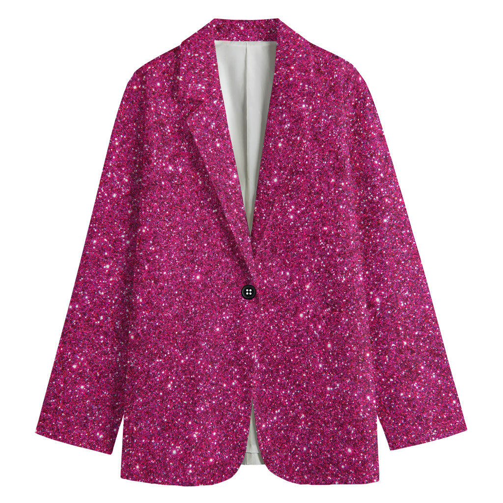 Magenta Pink (NOT Real) Glitter Print Women's Blazer