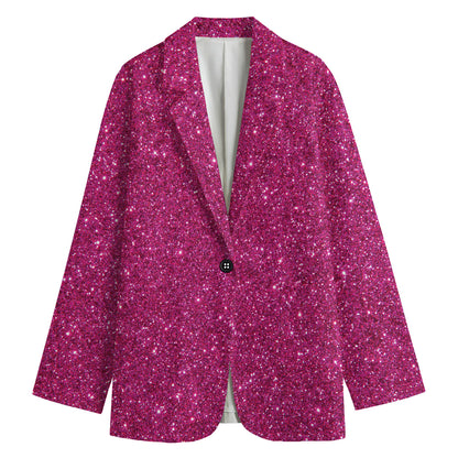 Magenta Pink (NOT Real) Glitter Print Women's Blazer