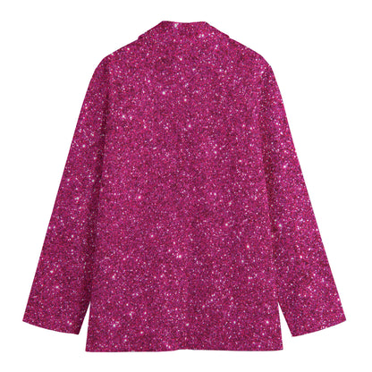 Magenta Pink (NOT Real) Glitter Print Women's Blazer