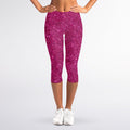 Magenta Pink (NOT Real) Glitter Print Women's Capri Leggings
