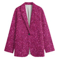 Magenta Pink (NOT Real) Glitter Print Women's Cotton Blazer