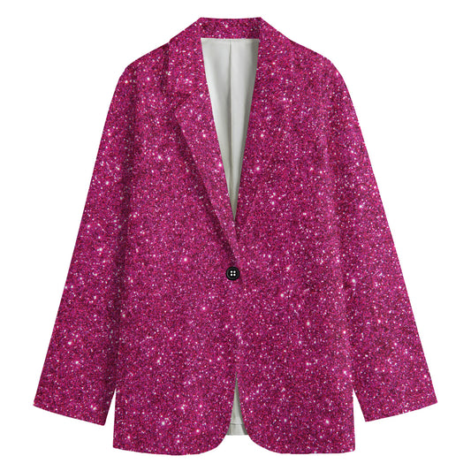 Magenta Pink (NOT Real) Glitter Print Women's Cotton Blazer