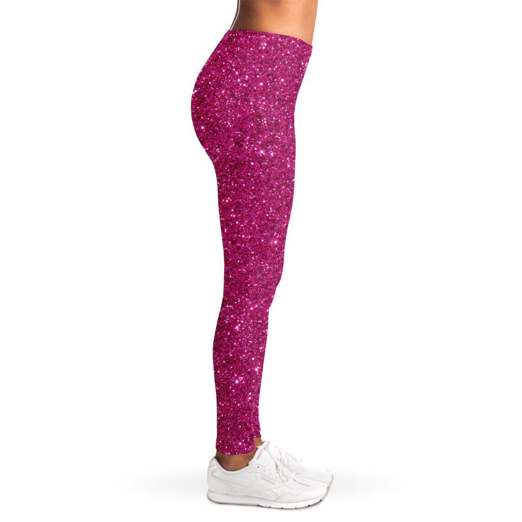 Magenta Pink (NOT Real) Glitter Print Women's Leggings