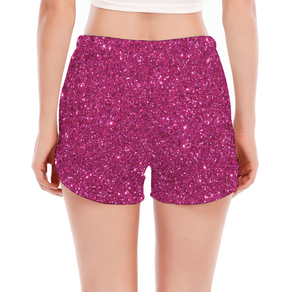 Magenta Pink (NOT Real) Glitter Print Women's Split Running Shorts