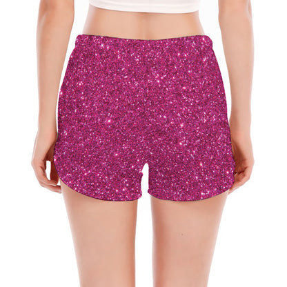 Magenta Pink (NOT Real) Glitter Print Women's Split Running Shorts