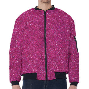 Magenta Pink (NOT Real) Glitter Print Zip Sleeve Bomber Jacket