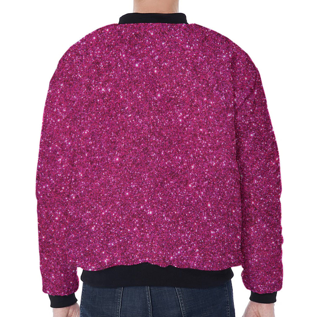 Magenta Pink (NOT Real) Glitter Print Zip Sleeve Bomber Jacket