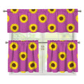 Magenta Pink Sunflower Pattern Print 3 Piece Kitchen Curtains