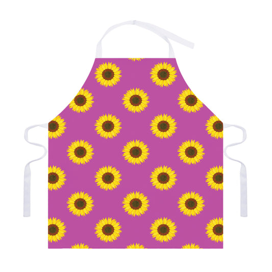 Magenta Pink Sunflower Pattern Print Adjustable Apron