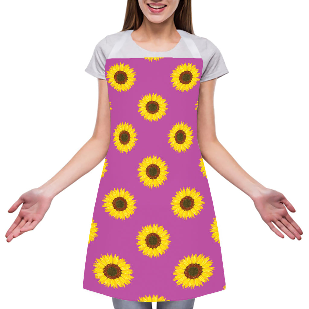 Magenta Pink Sunflower Pattern Print Adjustable Apron