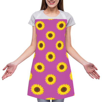 Magenta Pink Sunflower Pattern Print Adjustable Apron