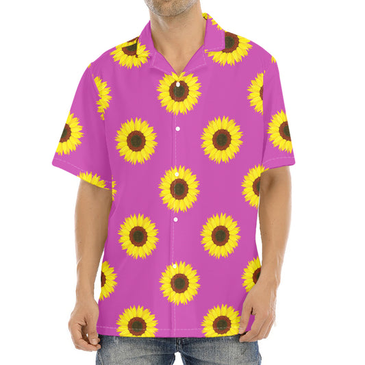 Magenta Pink Sunflower Pattern Print Aloha Shirt