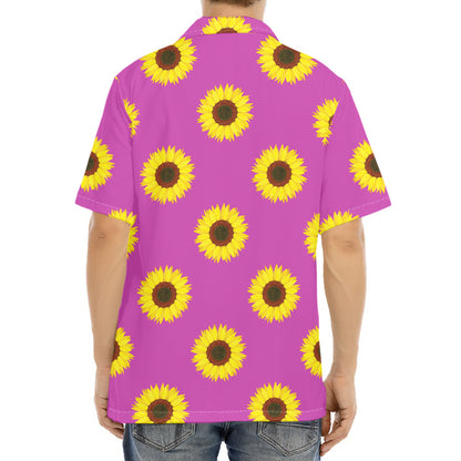 Magenta Pink Sunflower Pattern Print Aloha Shirt