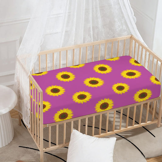 Magenta Pink Sunflower Pattern Print Baby Crib Sheet