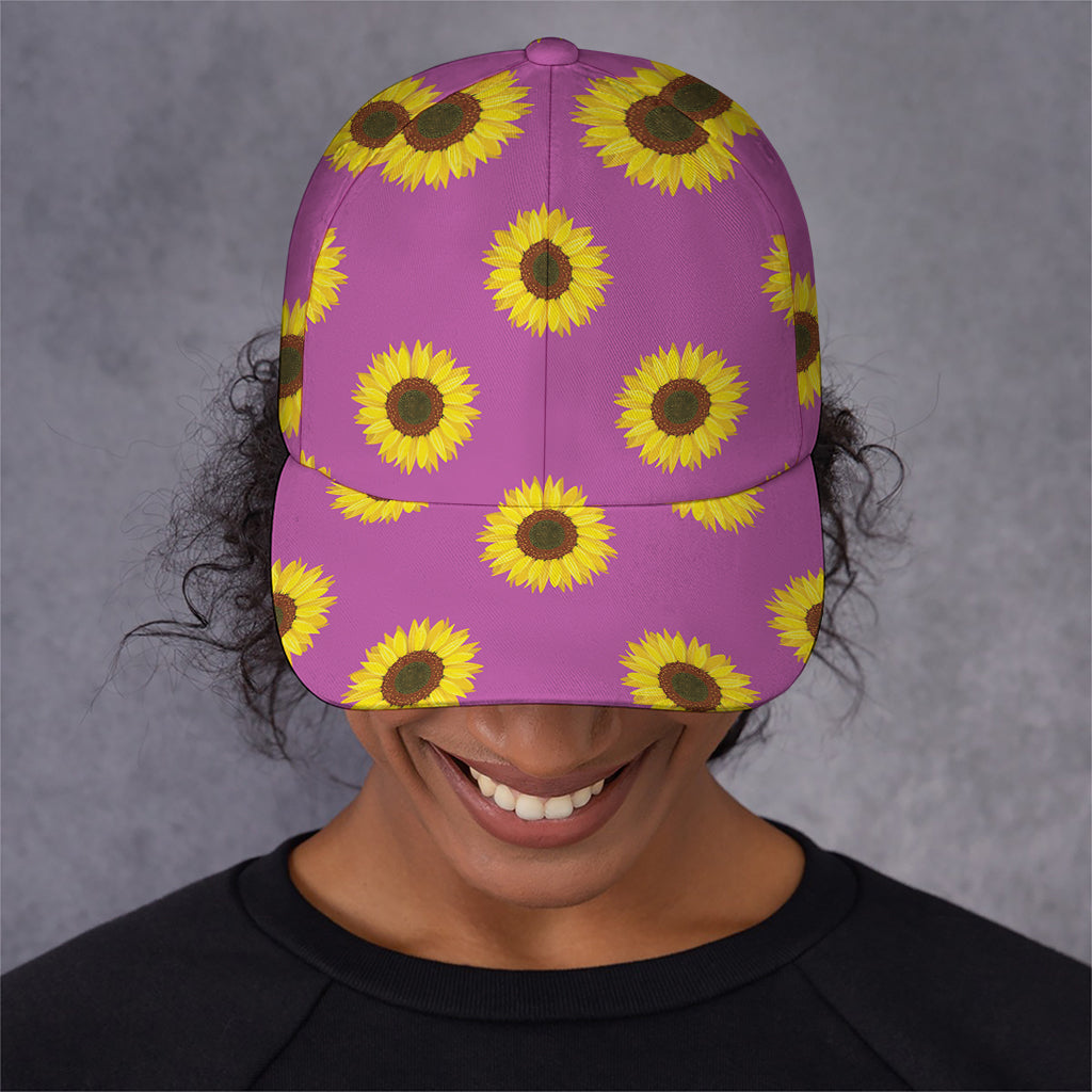 Magenta Pink Sunflower Pattern Print Baseball Cap