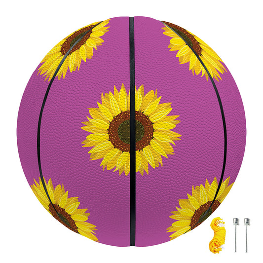 Magenta Pink Sunflower Pattern Print Basketball
