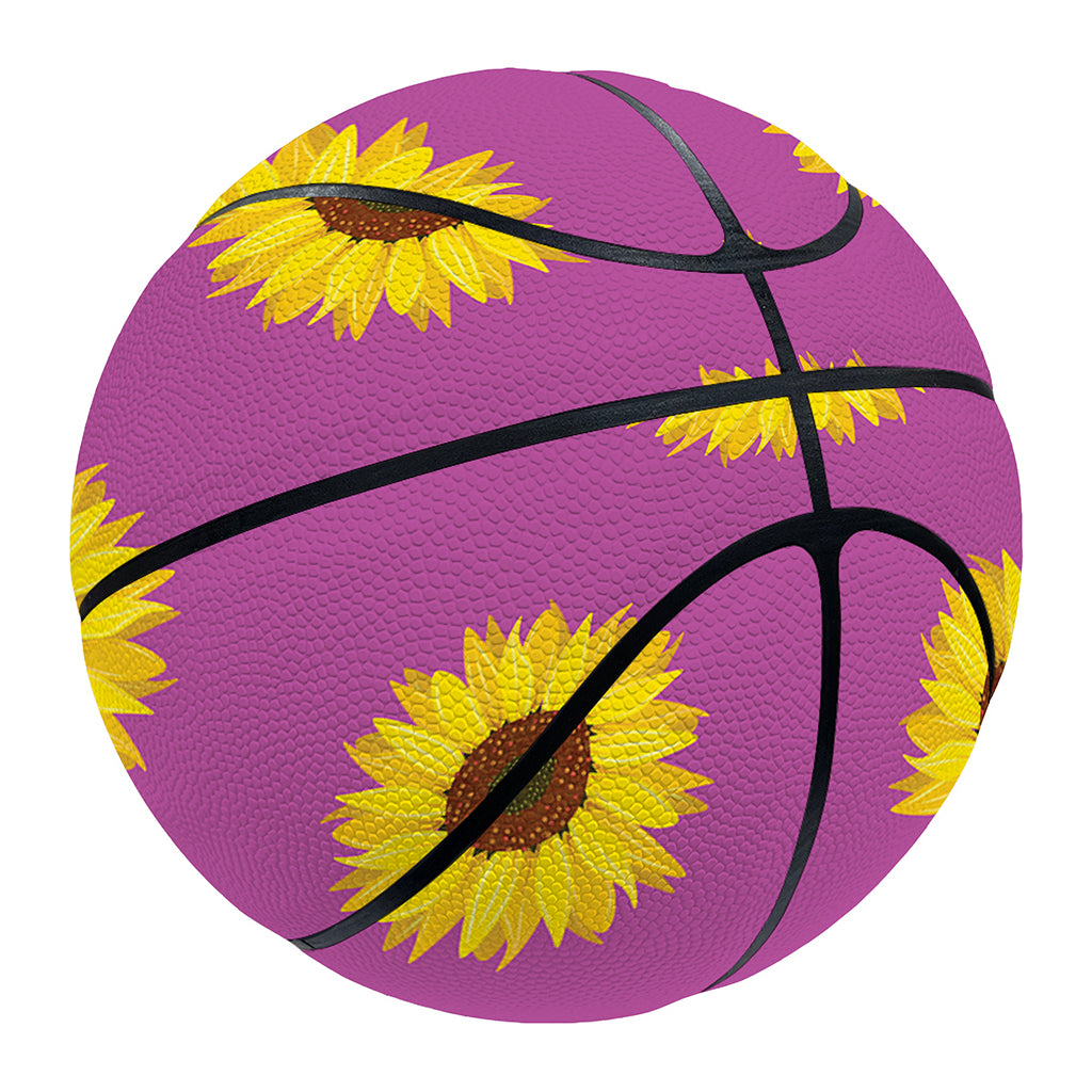 Magenta Pink Sunflower Pattern Print Basketball