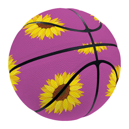 Magenta Pink Sunflower Pattern Print Basketball