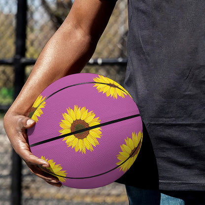 Magenta Pink Sunflower Pattern Print Basketball