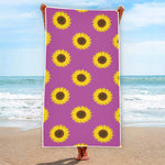 Magenta Pink Sunflower Pattern Print Beach Towel