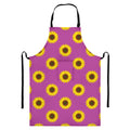 Magenta Pink Sunflower Pattern Print Bib Apron With Pocket