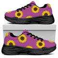 Magenta Pink Sunflower Pattern Print Black Chunky Shoes