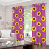 Magenta Pink Sunflower Pattern Print Blackout Grommet Curtains