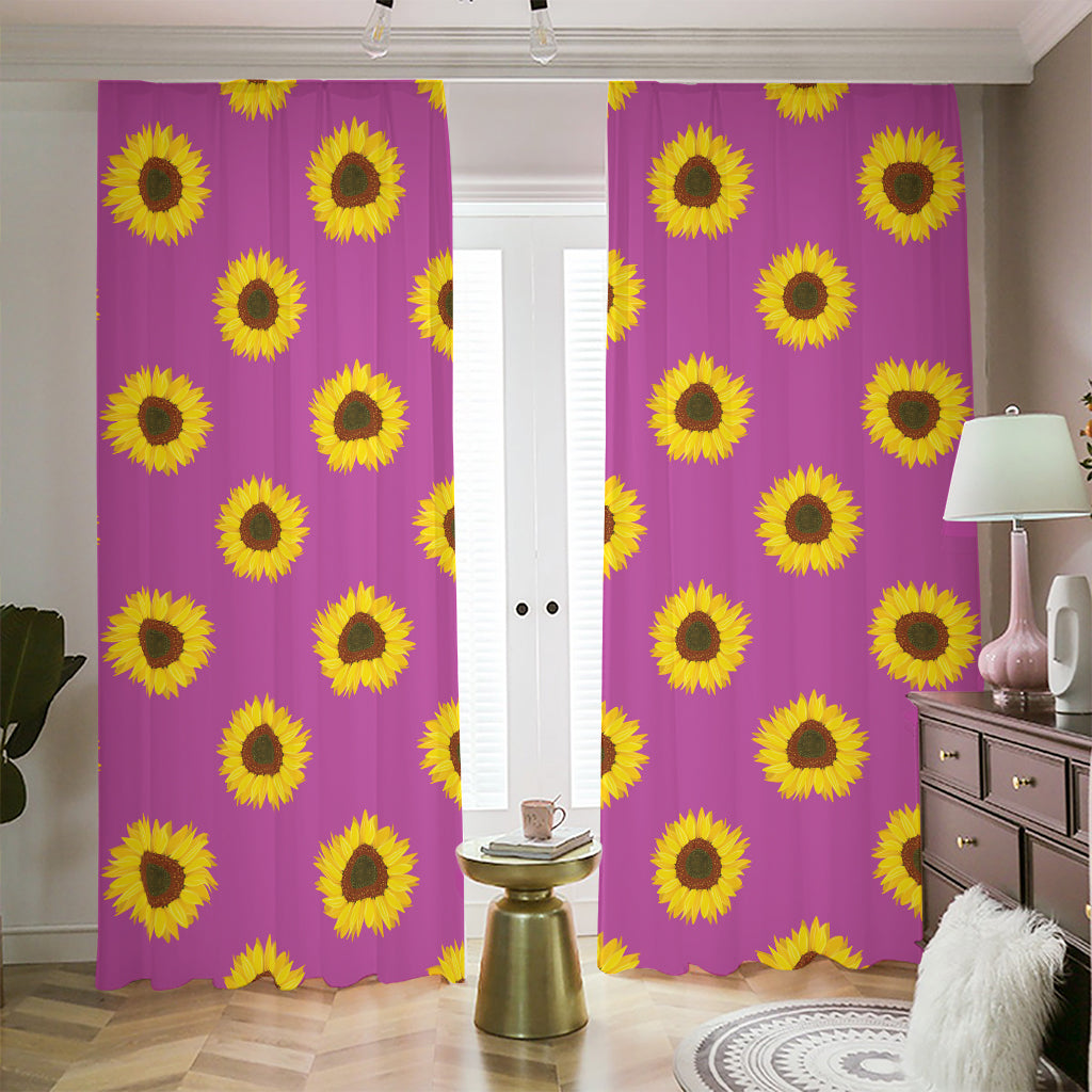 Magenta Pink Sunflower Pattern Print Blackout Pencil Pleat Curtains