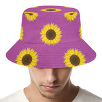 Magenta Pink Sunflower Pattern Print Bucket Hat