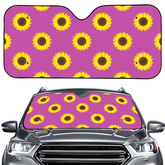 Magenta Pink Sunflower Pattern Print Car Windshield Sun Shade