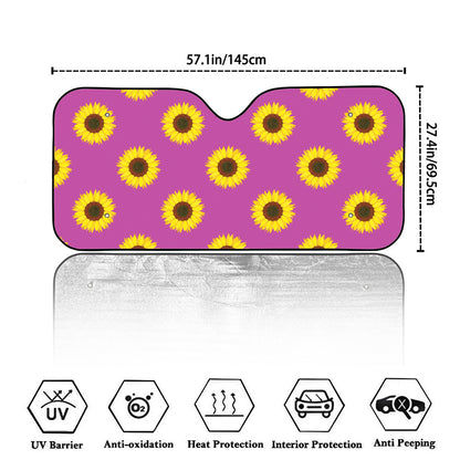 Magenta Pink Sunflower Pattern Print Car Windshield Sun Shade