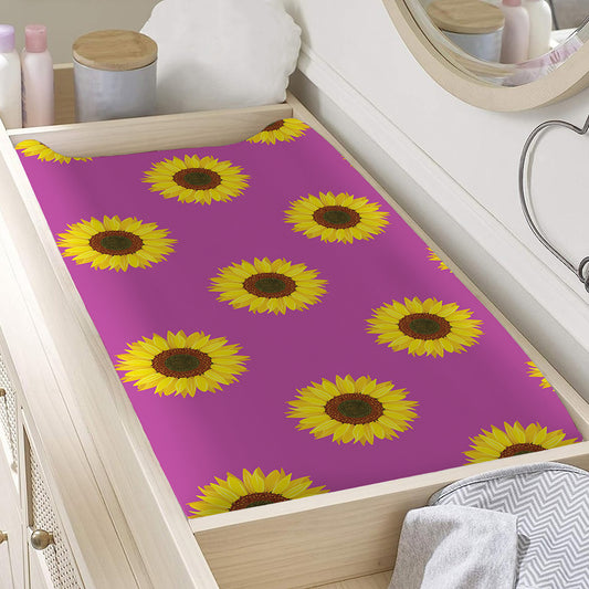 Magenta Pink Sunflower Pattern Print Changing Pad Cover