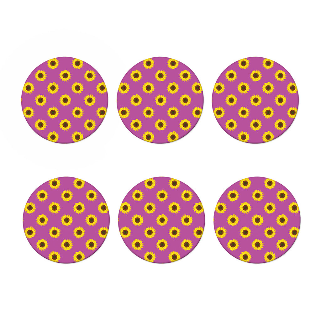 Magenta Pink Sunflower Pattern Print Coaster Set