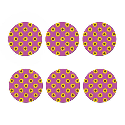 Magenta Pink Sunflower Pattern Print Coaster Set