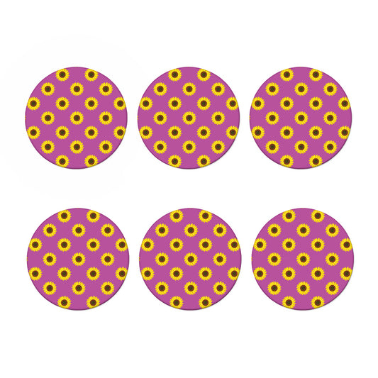 Magenta Pink Sunflower Pattern Print Coaster Set