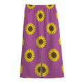 Magenta Pink Sunflower Pattern Print Cotton Front Slit Maxi Skirt