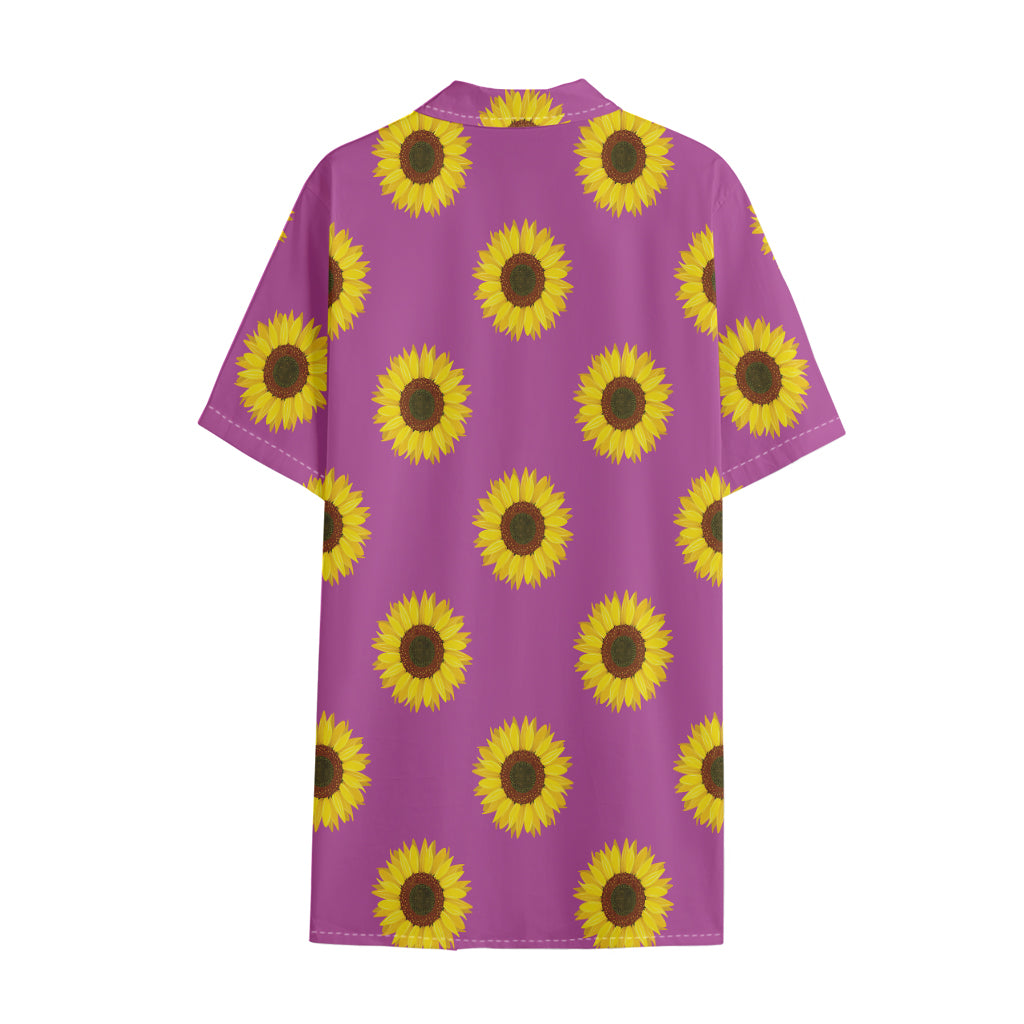 Magenta Pink Sunflower Pattern Print Cotton Hawaiian Shirt