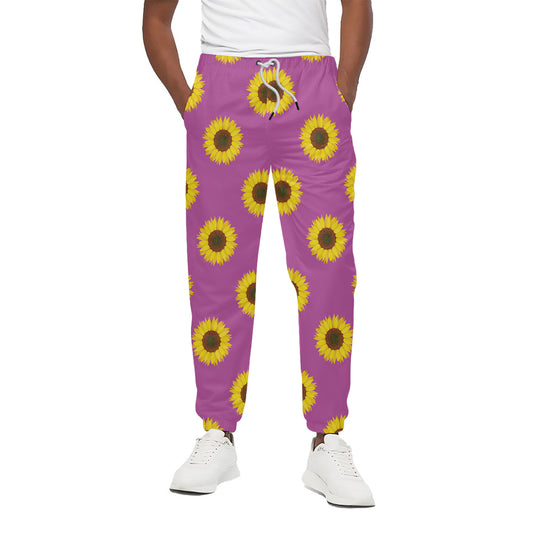 Magenta Pink Sunflower Pattern Print Cotton Pants