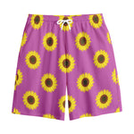 Magenta Pink Sunflower Pattern Print Cotton Shorts