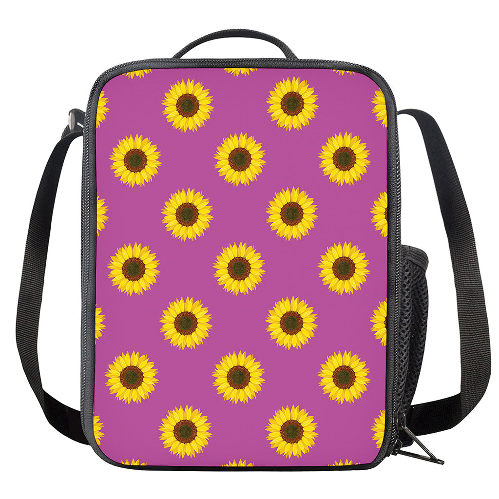 Magenta Pink Sunflower Pattern Print Crossbody Lunch Bag