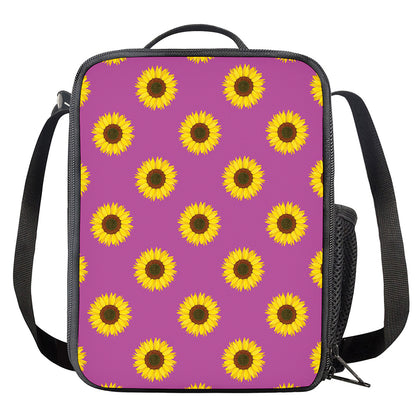 Magenta Pink Sunflower Pattern Print Crossbody Lunch Bag