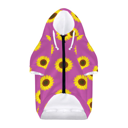 Magenta Pink Sunflower Pattern Print Dog Zip Up Hoodie