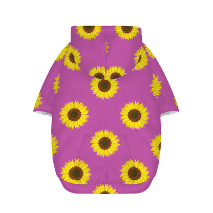 Magenta Pink Sunflower Pattern Print Dog Zip Up Hoodie