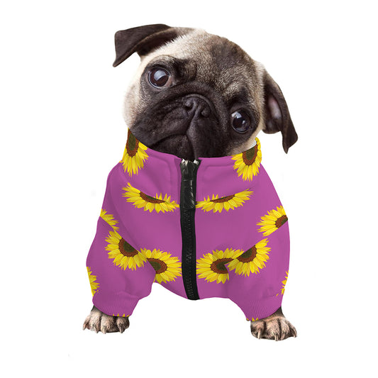 Magenta Pink Sunflower Pattern Print Dog Zip Up Jacket