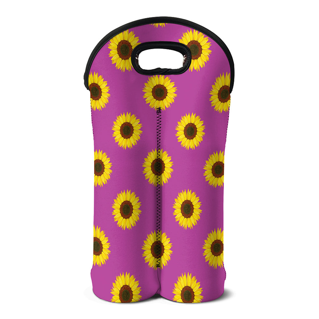 Magenta Pink Sunflower Pattern Print Double Neoprene Wine Tote